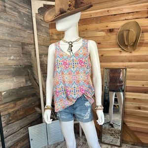 Pink Rose Floral cross back tank top!